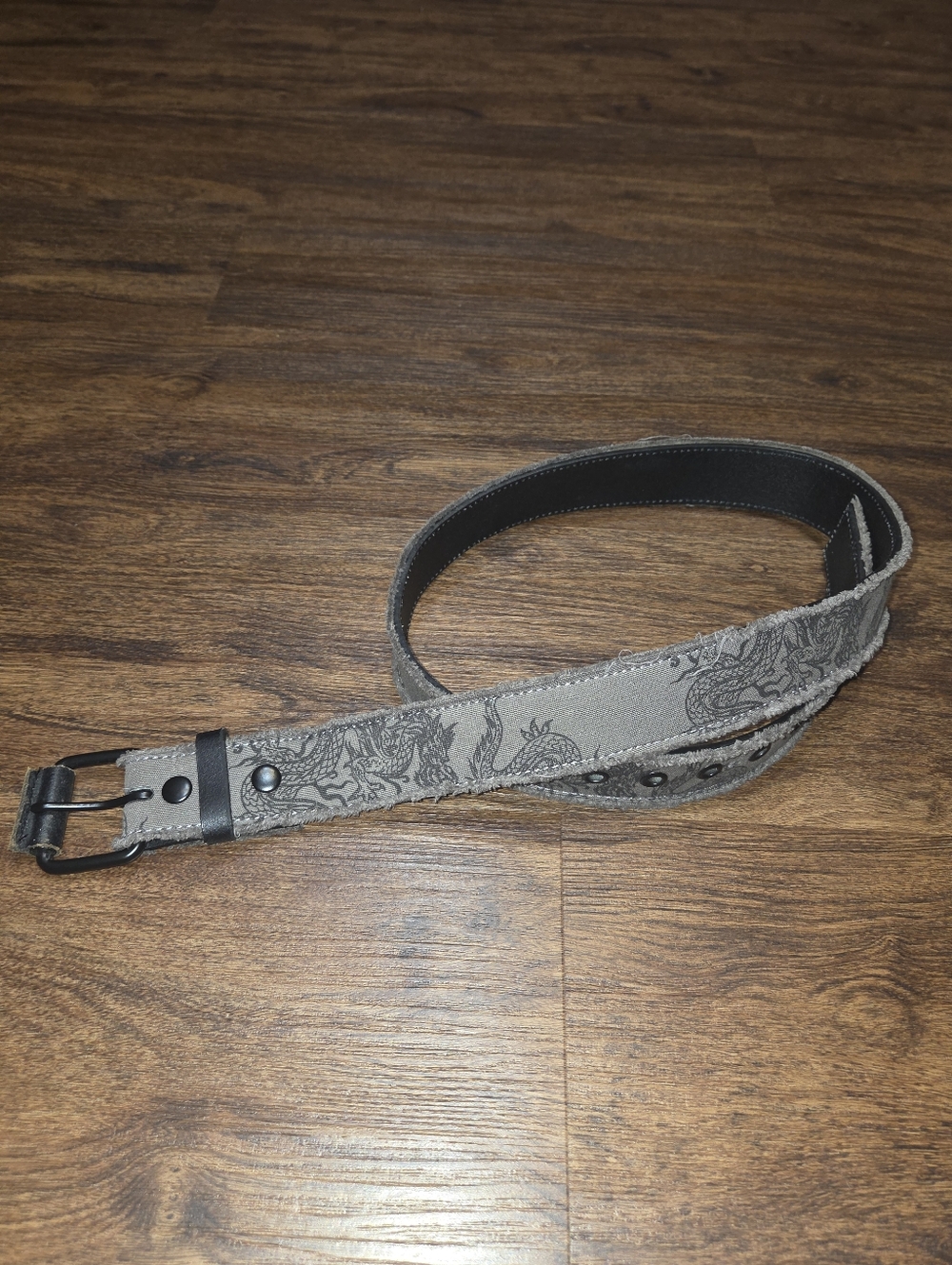Vintage Y2K Japanese Dragon Cotton Leather Belt L